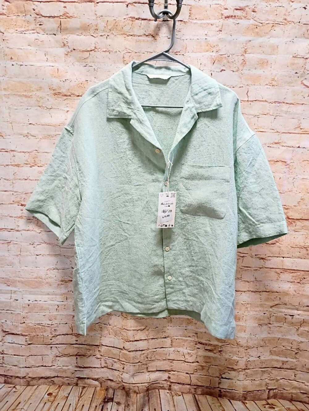 NWT Zara Men's Mint Green Linen Shirt Size XL/44